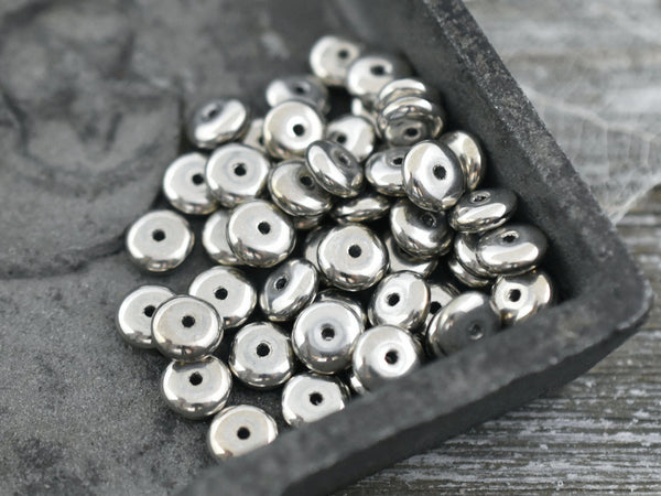 Silver Beads - Czech Glass Beads - Glass Spacer Bead - Silver Spacers - Rondelle Beads - 6x2mm - 50pcs - (A397)