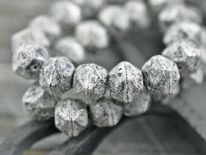 Czech Glass Beads - Silver Beads - English Cut Beads - Round Beads - Black Beads - 10mm Beads - 10pcs - (A313)