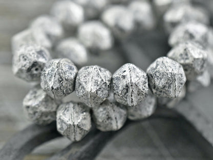 Czech Glass Beads - Silver Beads - English Cut Beads - Round Beads - Black Beads - 10mm Beads - 10pcs - (A313)