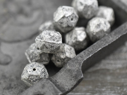 Czech Glass Beads - Silver Beads - English Cut Beads - Round Beads - Black Beads - 10mm Beads - 10pcs - (A313)