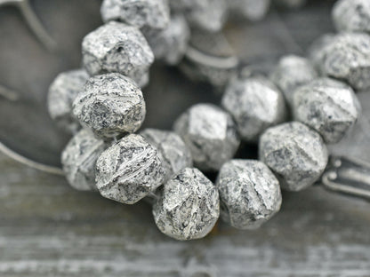 Czech Glass Beads - Silver Beads - English Cut Beads - Round Beads - Black Beads - 10mm Beads - 10pcs - (A313)