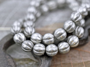 Melon Beads - Czech Glass Beads - Round Beads - Picasso Beads - Bohemian Beads - Fluted Beads - 8mm - 10pcs - (369)