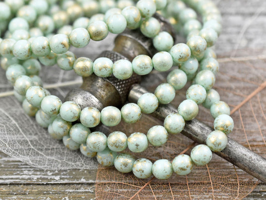 Czech Glass Beads - Round Beads - Druk Beads - Mint Green - Round Beads -- Choose Your Size