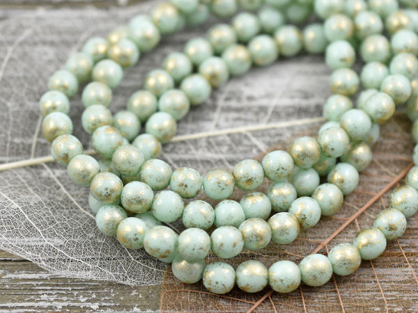 Czech Glass Beads - Round Beads - Druk Beads - Mint Green - Round Beads -- Choose Your Size