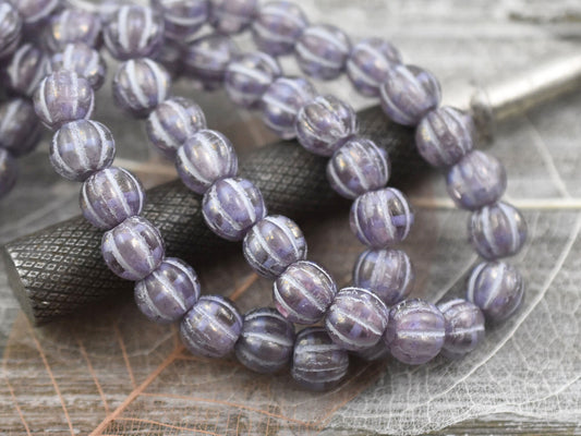 Large Hole Beads - Czech Glass Beads - Melon Beads - 3mm Hole Beads - 8mm Beads - Round Beads - 10pcs - (A396)