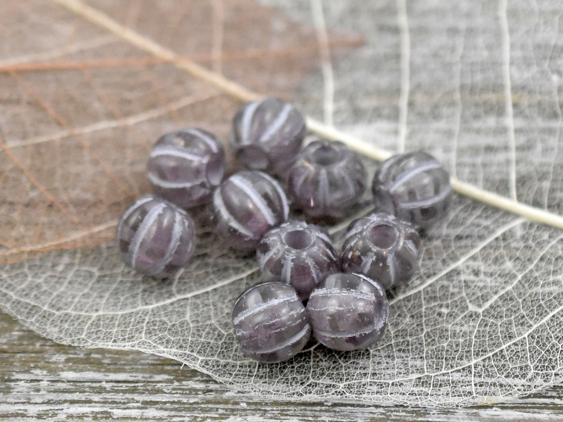 Large Hole Beads - Czech Glass Beads - Melon Beads - 3mm Hole Beads - 8mm Beads - Round Beads - 10pcs - (A393)