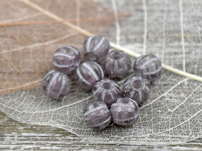 Large Hole Beads - Czech Glass Beads - Melon Beads - 3mm Hole Beads - 8mm Beads - Round Beads - 10pcs - (A393)