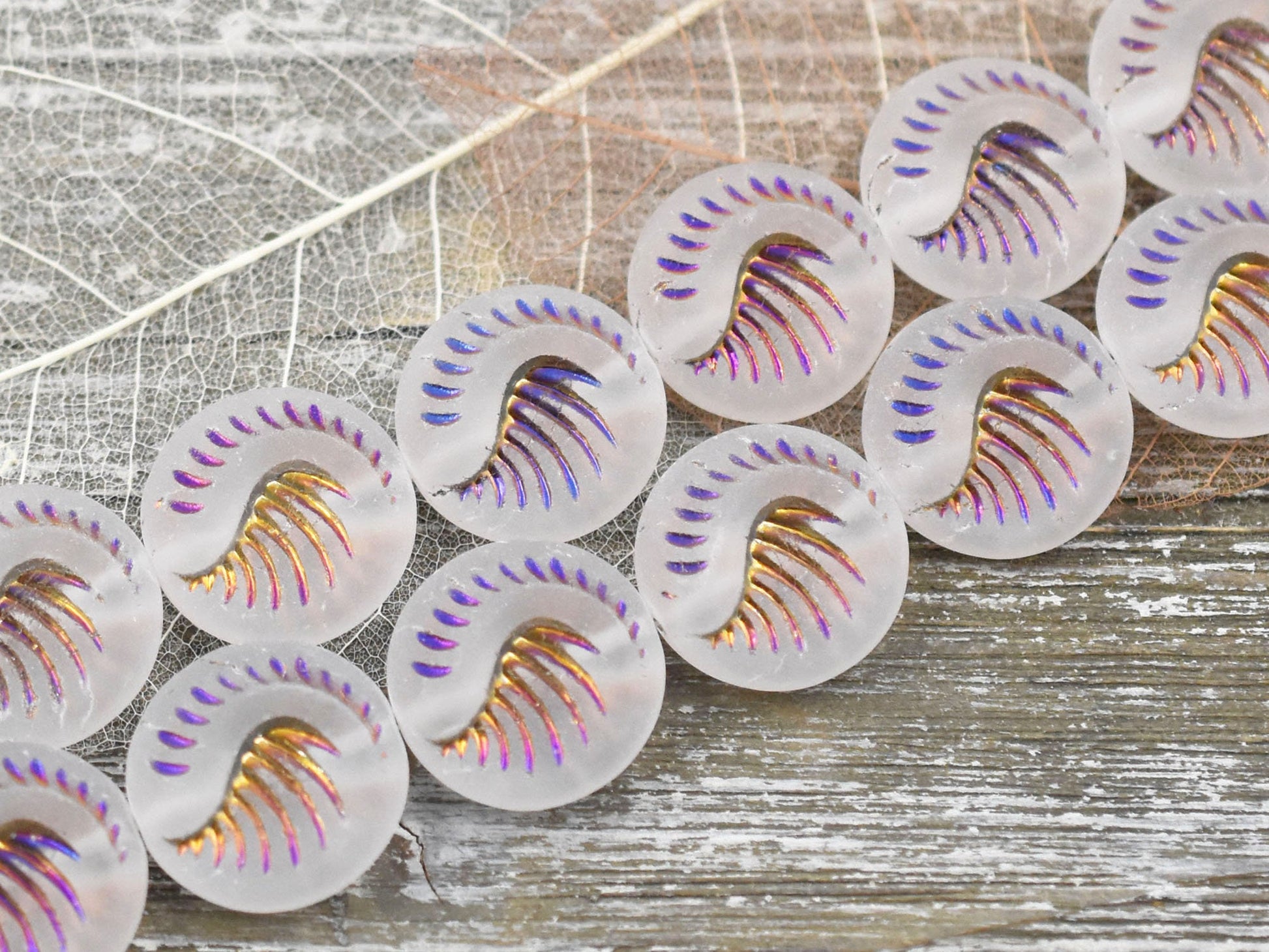 Czech Glass Beads -  Fossil Beads - Focal Beads - Large Coin Beads - Matte Beads - 19mm - 2pcs (1354)