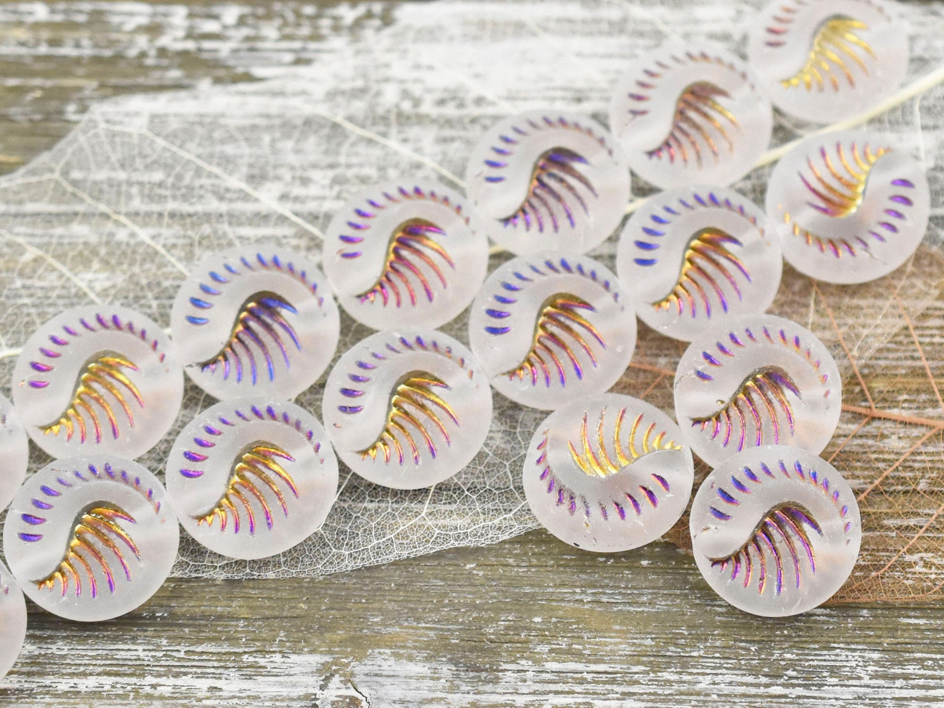 Czech Glass Beads -  Fossil Beads - Focal Beads - Large Coin Beads - Matte Beads - 19mm - 2pcs (1354)