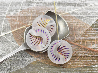 Czech Glass Beads -  Fossil Beads - Focal Beads - Large Coin Beads - Matte Beads - 19mm - 2pcs (1354)