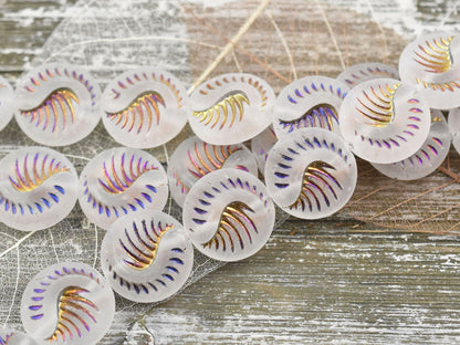 Czech Glass Beads -  Fossil Beads - Focal Beads - Large Coin Beads - Matte Beads - 19mm - 2pcs (1354)