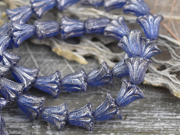 Flower Beads - Czech Glass Beads - Lily Flower Beads - Tulip Beads - Picasso Beads - Vintage Style - 10x9mm - 10pcs - (1627)