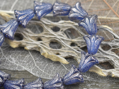 Flower Beads - Czech Glass Beads - Lily Flower Beads - Tulip Beads - Picasso Beads - Vintage Style - 10x9mm - 10pcs - (1627)