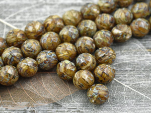 Vintage Beads - Picasso Beads - Czech Glass Beads - Travertine Beads - Fire Polished Beads - Round Beads - 6pcs - 12mm - (2731)