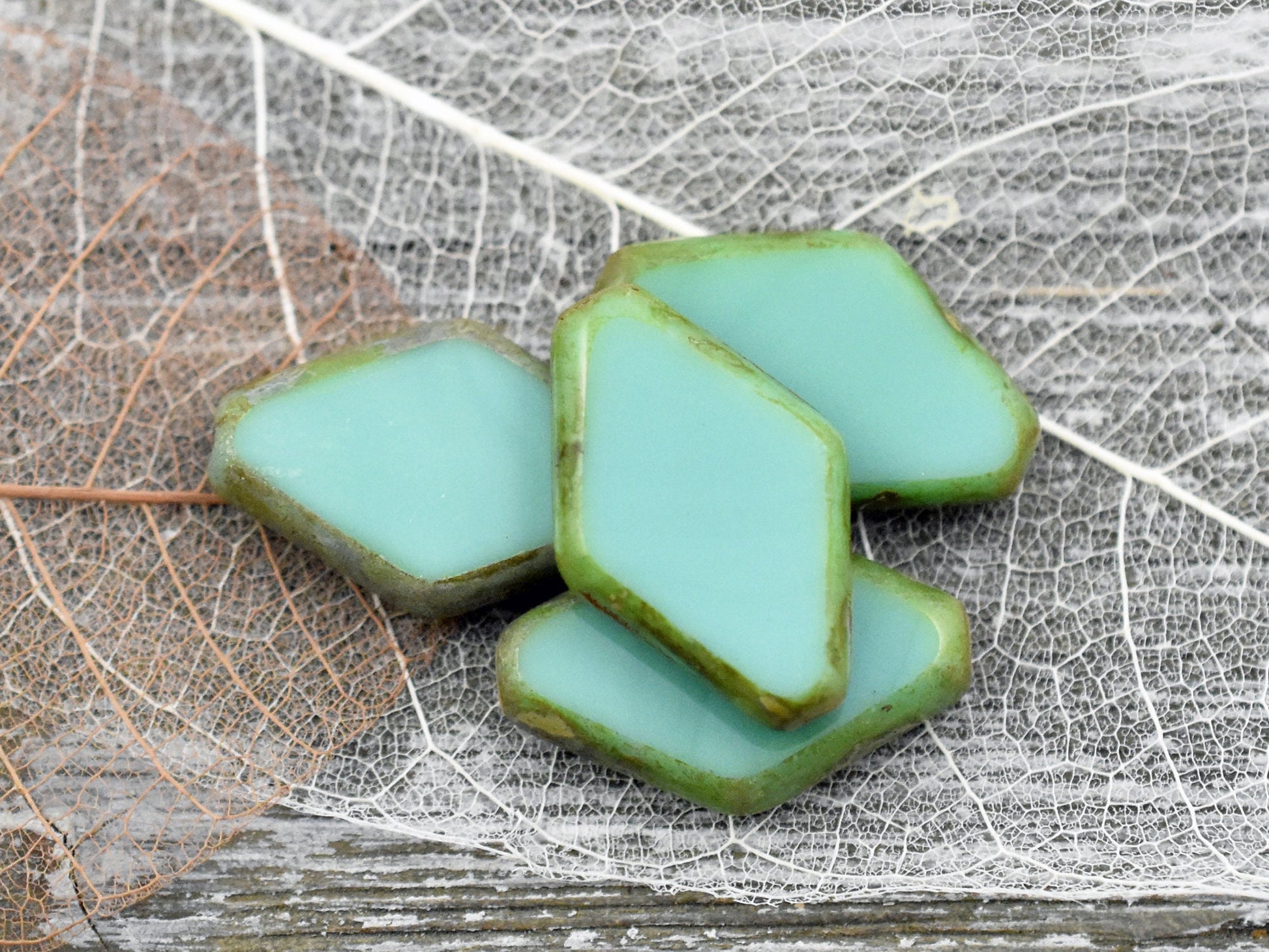 Vintage Czech Beads - Picasso Beads - Czech Glass Beads - Table Cut Beads - Diamond Beads - Turquoise Picasso - 19x13mm - 6pcs - (B299)