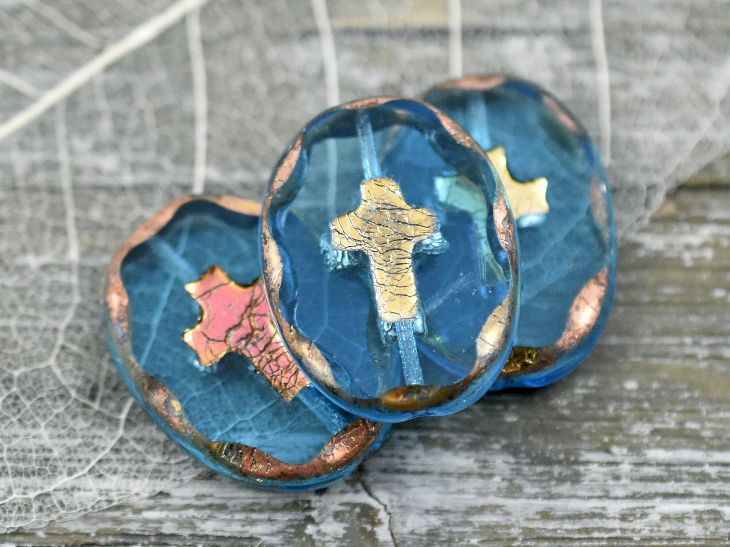 Cross Beads - Czech Glass Beads - Picasso Beads - Focal Beads - Large Oval Bead - 25x19mm - 1pc - (5093)