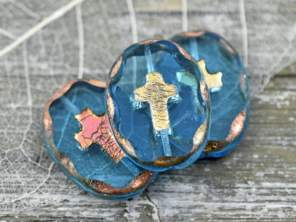 Cross Beads - Czech Glass Beads - Picasso Beads - Focal Beads - Large Oval Bead - 25x19mm - 1pc - (5093)