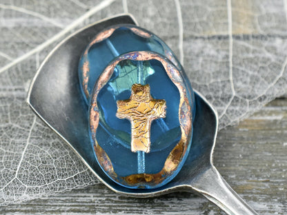 Cross Beads - Czech Glass Beads - Picasso Beads - Focal Beads - Large Oval Bead - 25x19mm - 1pc - (5093)