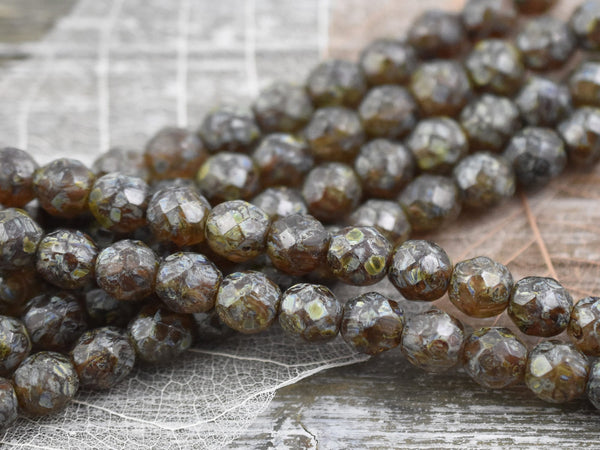 Picasso Beads - Czech Glass Beads - Vintage Beads - Fire Polished Beads - Round Beads - Brown Beads - 8mm - 16pcs (B161)