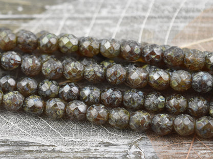 Picasso Beads - Czech Glass Beads - Vintage Beads - Fire Polished Beads - Round Beads - Brown Beads - 8mm - 16pcs (B161)