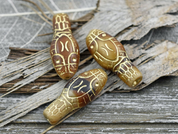 Czech Glass Beads - Snake Beads - Czech Snake Bead - Snake Head Bead - Picasso Beads - 30x12mm - 4pcs - (4245)
