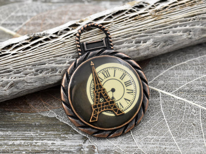Antique Copper Eiffel Tower Clock Pendant 35x45mm