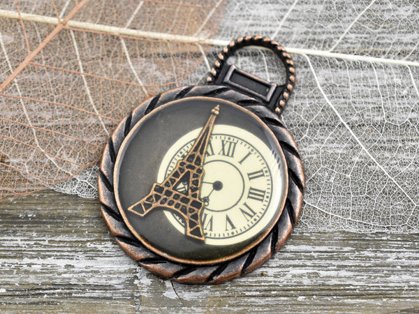 Antique Copper Eiffel Tower Clock Pendant 35x45mm