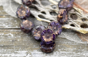 Czech Glass Beads - Hawaiian Flower Beads - Czech Glass Flowers - Purple Flower Beads - Hibiscus Flower - 12mm - 6pcs (1168)