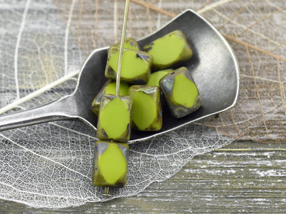 Picasso Beads - Vintage Czech Glass - Czech Glass Beads - Chicklet Beads - 7x10mm - 10pcs (B199)