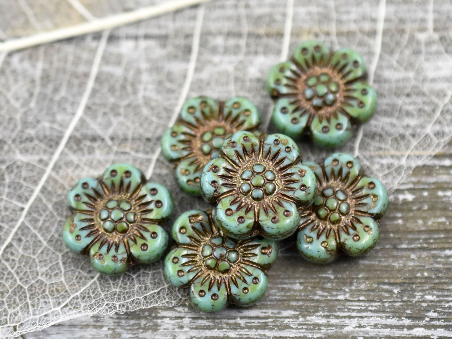 Picasso Beads - Czech Glass Beads - Flower Beads - Floral Beads - Wildflower Beads - Czech Glass Flowers - 14mm - 6pcs - (4585)