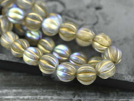 Melon Beads - Czech Glass Beads - Round Beads - Bohemian Beads - Picasso Beads -  Choose Your Size