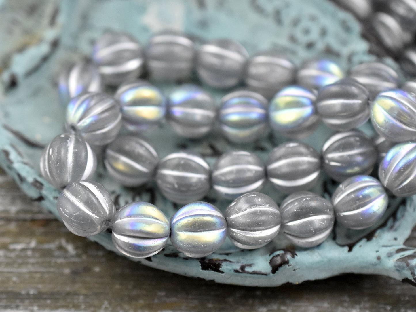 Melon Beads - Czech Glass Beads - Round Beads - Bohemian Beads - Picasso Beads - Choose Your Size (B439)