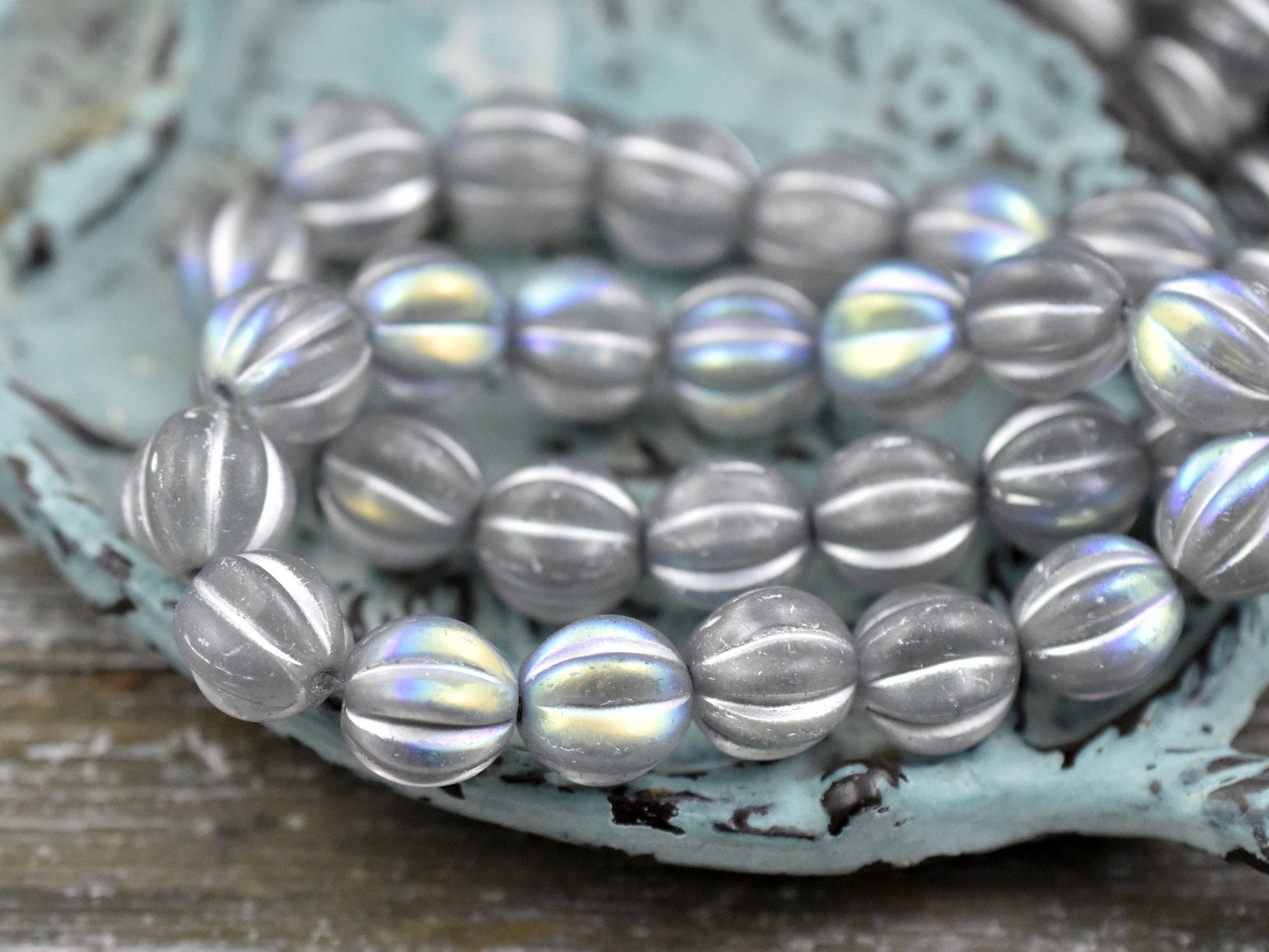Melon Beads - Czech Glass Beads - Round Beads - Bohemian Beads - Picasso Beads - Choose Your Size (B439)