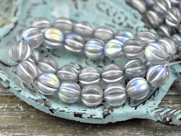 Melon Beads - Czech Glass Beads - Round Beads - Bohemian Beads - Picasso Beads - Choose Your Size (B439)