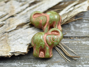 Picasso Beads - Elephant Beads - Czech Glass Beads - Elephant Pendant - Lucky Elephant - Elephant Charm - 21x20mm - 2pcs - (874)