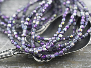 Czech Glass Beads - Round Beads - Purple Beads - 3mm Beads - 3mm Druk - Druk Beads - Small Beads - 50pcs - (4594)