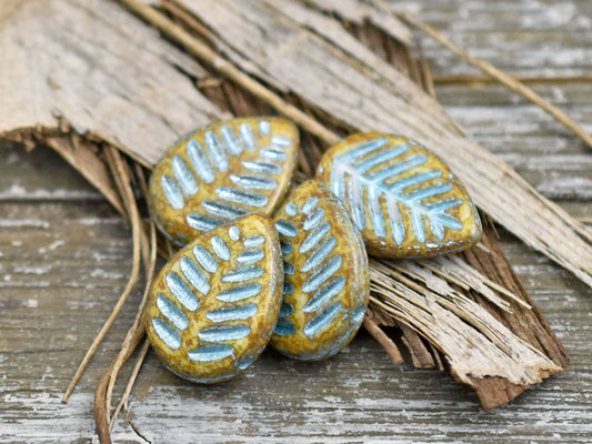 Picasso Beads - Leaf Beads - Czech Glass Beads - Top Drilled Leaf - Dogwood Leaf - Top Hole - Etched Beads - 16x12mm - 6pcs - (338)