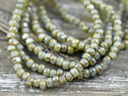 Trica Beads - Seed Beads - Czech Glass Beads - 4x3 - Picasso Beads - Green Turquoise - Size 6 Beads  - 50pcs - (5012)