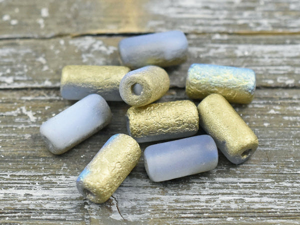 Tube Beads - Czech Glass Beads - Cylinder Beads - Large Hole Beads - Picasso Beads - 14x7mm - 10pcs (B182)