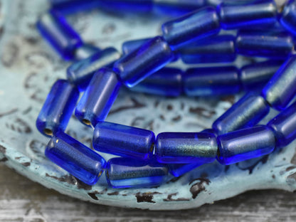 Large Hole Beads - Czech Glass Beads - Tube Beads - Cylinder Beads - Picasso Beads - 14x7mm - 10pcs (4806)