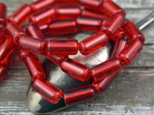 Large Hole Beads - Czech Glass Beads - Tube Beads - Red Beads - Cylinder Beads - Picasso Beads - 14x7mm- 10pcs (4759)