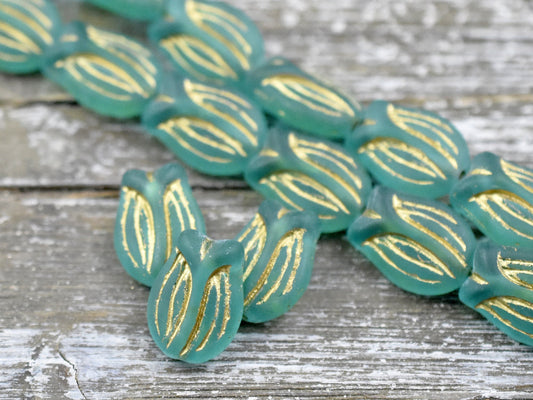 Czech Glass Beads - Flower Beads - Floral Beads - Picasso Beads - 16x11mm - 6pcs - (B561)