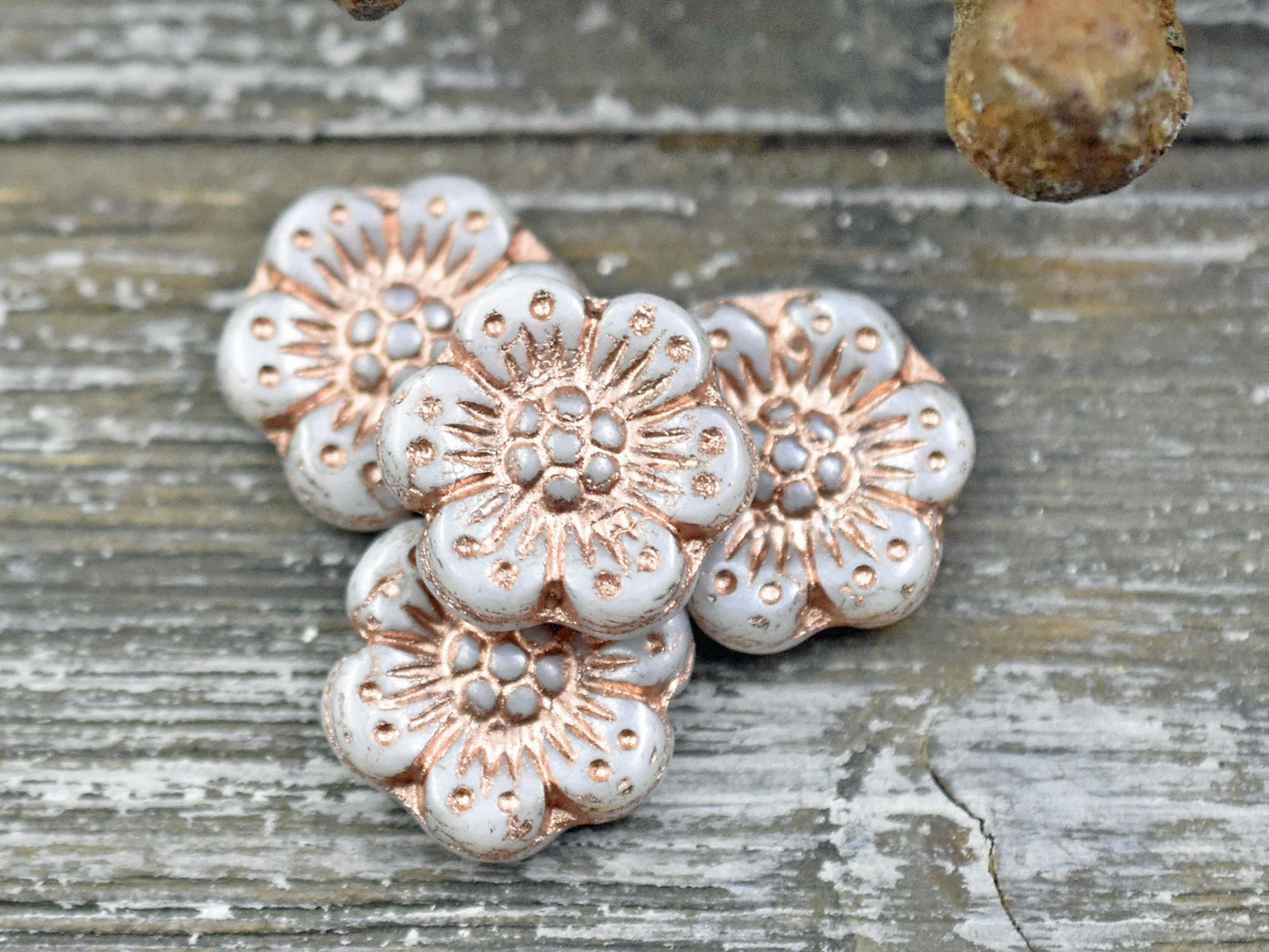 Flower Beads - Czech Glass Beads - Picasso Beads - Wildflower Beads - Wild Rose Beads - 14mm - 6pcs - (5598)