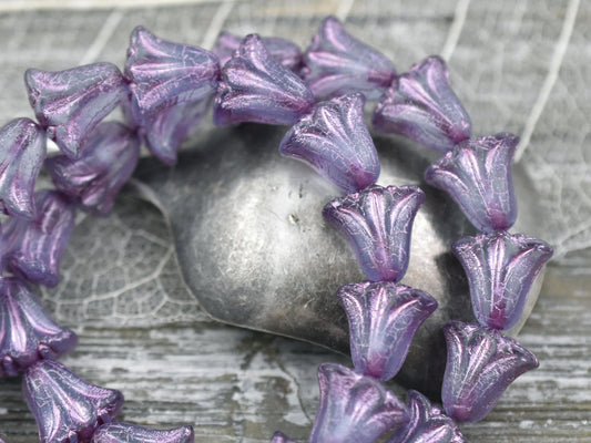 Czech Glass Beads - Flower Beads - Lily Beads - Tulip Beads - Picasso Beads - Vintage Style - 10x9mm - 10pcs - (2666)