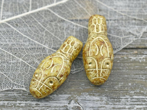 Picasso Beads - Czech Glass Beads - Snake Beads - Czech Snake Bead - Snake Head Bead - 30x12mm - 4pcs - (B437)