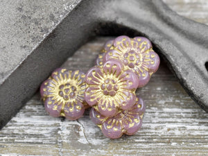 Flower Beads - Czech Glass Beads - Picasso Beads - Wildflower Beads - Czech Glass Flowers - 14mm - 6pcs - (A419)