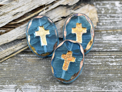 Cross Beads - Czech Glass Beads - Picasso Beads - Focal Beads - Large Oval Bead - 25x19mm - 1pc - (5093)