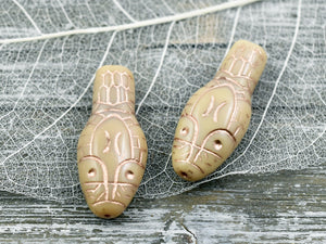Czech Glass Beads - Snake Beads - Czech Snake Bead - Snake Head Bead - Picasso Beads - 30x12mm - 4pcs - (710)