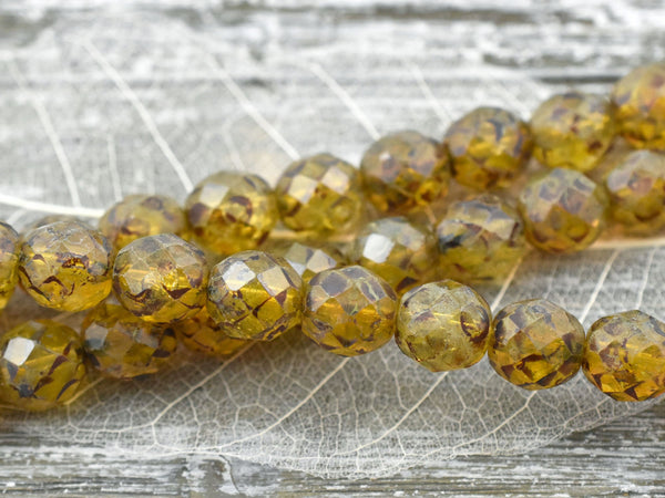 Vintage Czech Glass - Picasso Beads - Fire Polished Beads - Round Beads - Large Glass Beads - 12mm - 6pcs - (6171)