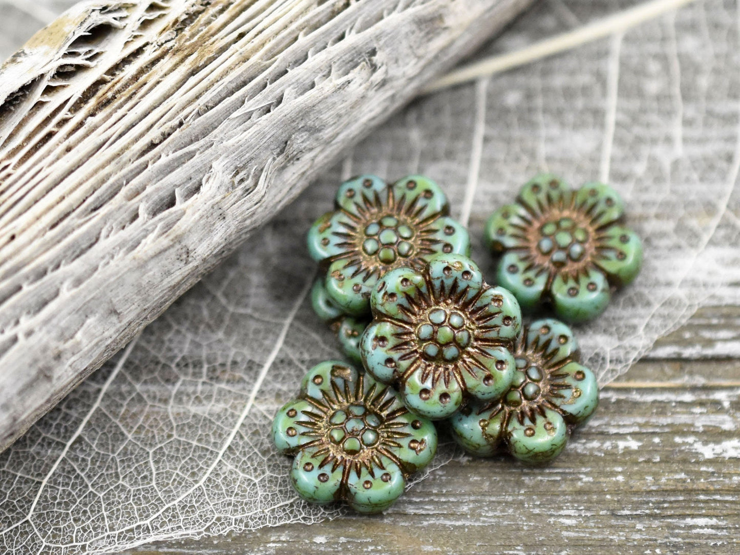 Picasso Beads - Czech Glass Beads - Flower Beads - Floral Beads - Wildflower Beads - Czech Glass Flowers - 14mm - 6pcs - (4585)
